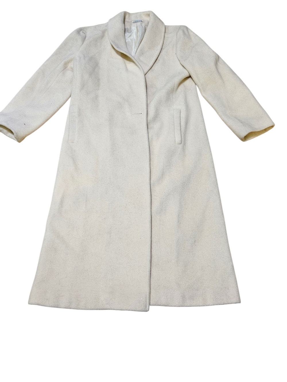 Vintage Michelle Stuart Wool Blend Overcoat Cream White Full Length Trench Coat